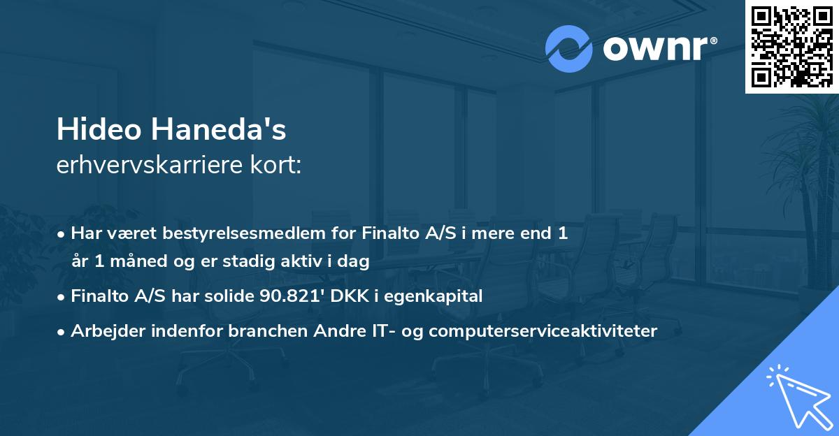 Hideo Haneda's erhvervskarriere kort