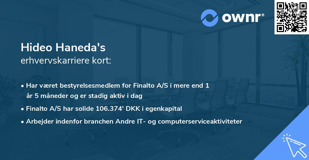 Hideo Haneda's erhvervskarriere kort