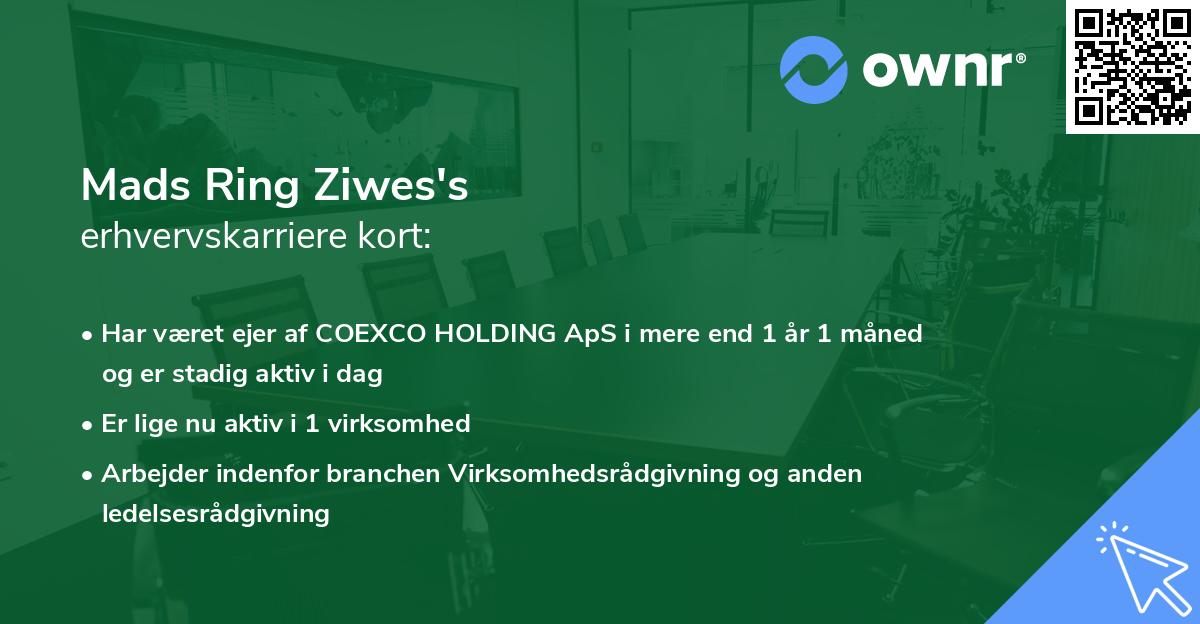 Mads Ring Ziwes's erhvervskarriere kort