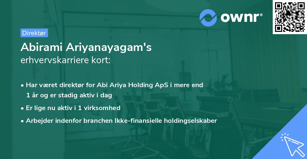 Abirami Ariyanayagam's erhvervskarriere kort