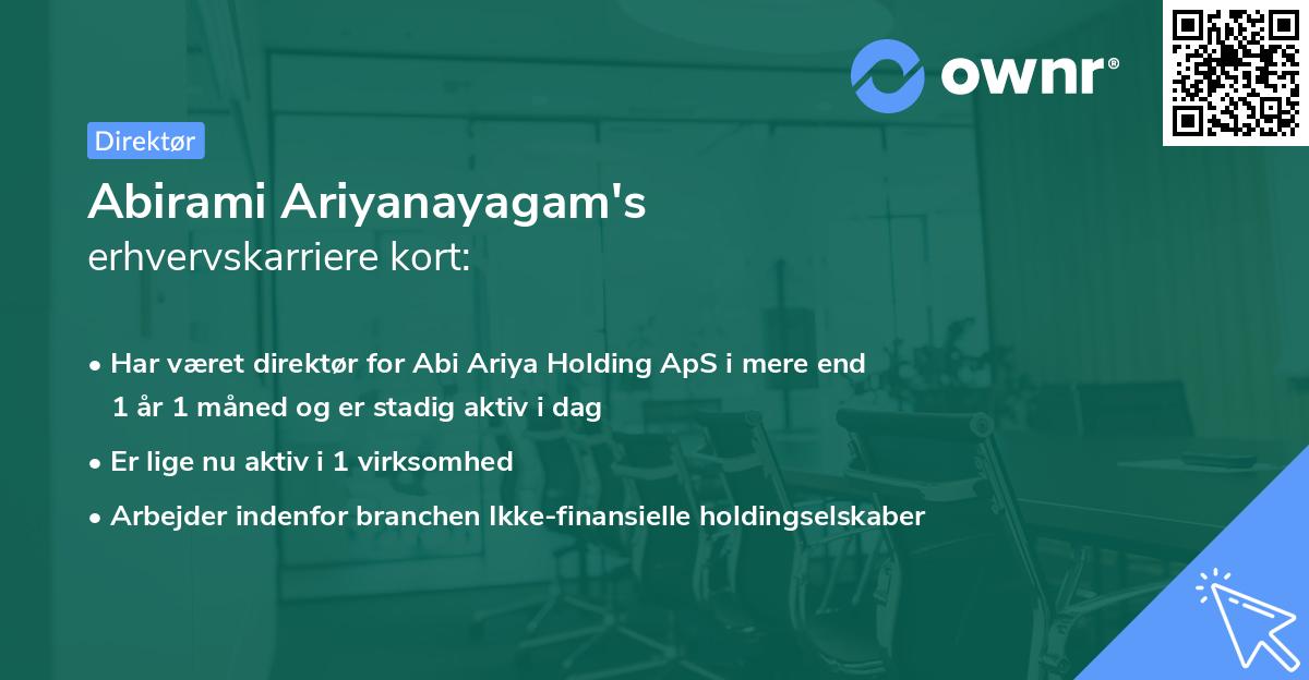 Abirami Ariyanayagam's erhvervskarriere kort