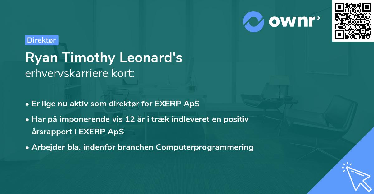 Ryan Timothy Leonard's erhvervskarriere kort
