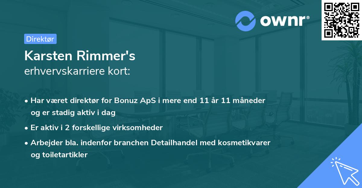 Karsten Rimmer's erhvervskarriere kort