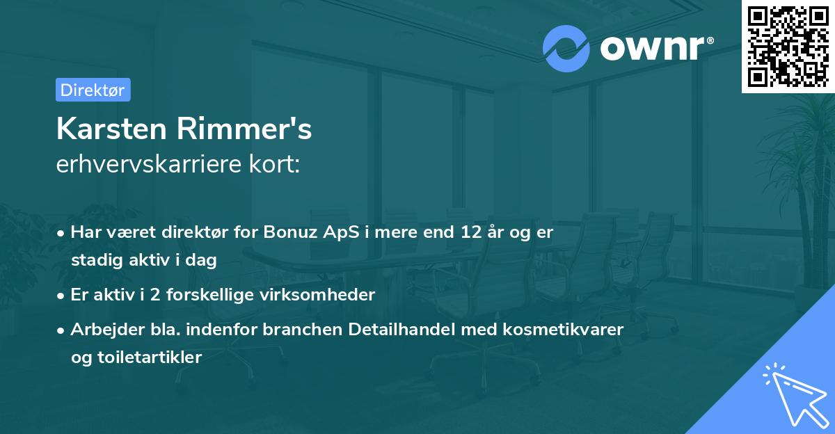 Karsten Rimmer's erhvervskarriere kort