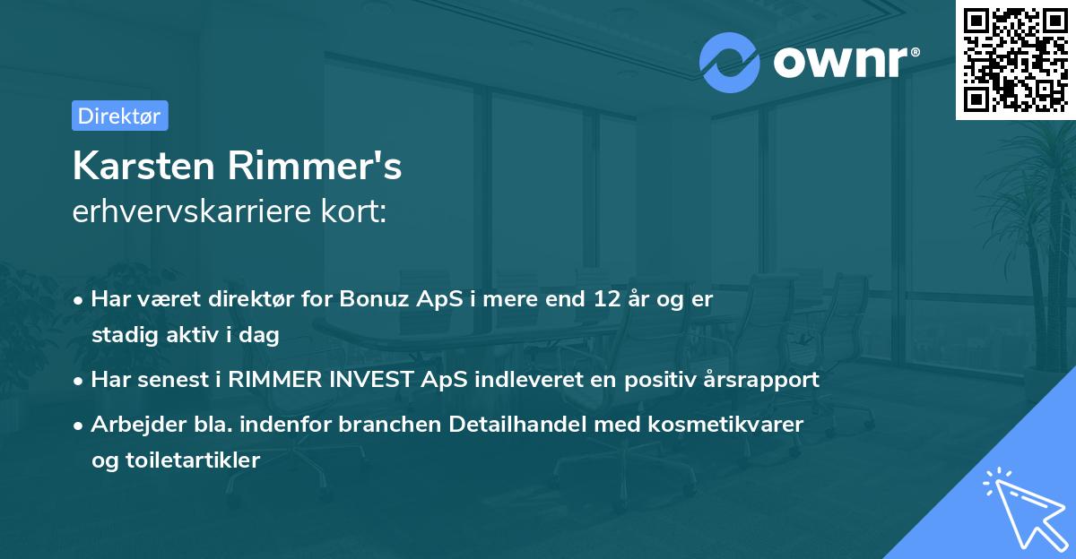 Karsten Rimmer's erhvervskarriere kort