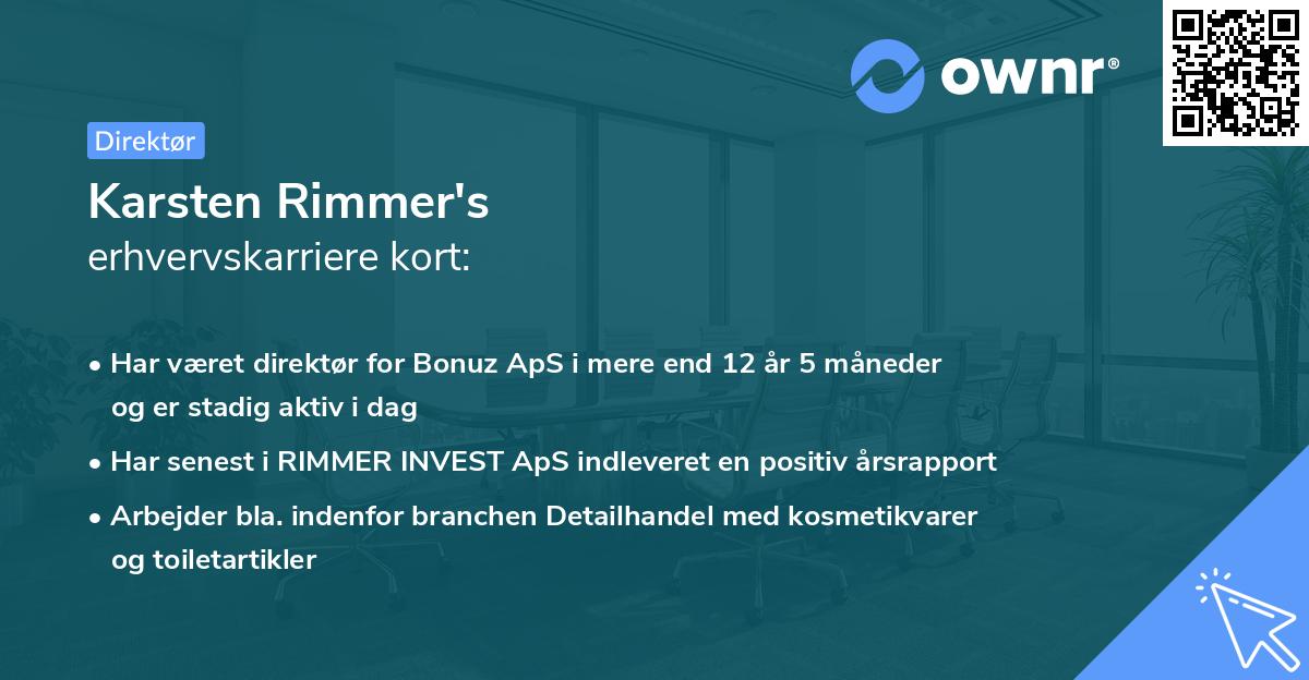 Karsten Rimmer's erhvervskarriere kort