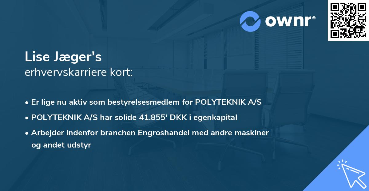 Lise Jæger's erhvervskarriere kort