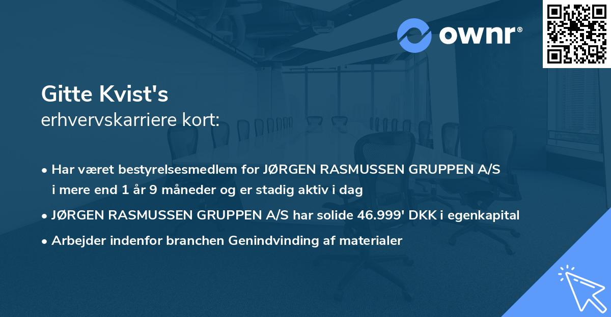 Gitte Kvist's erhvervskarriere kort