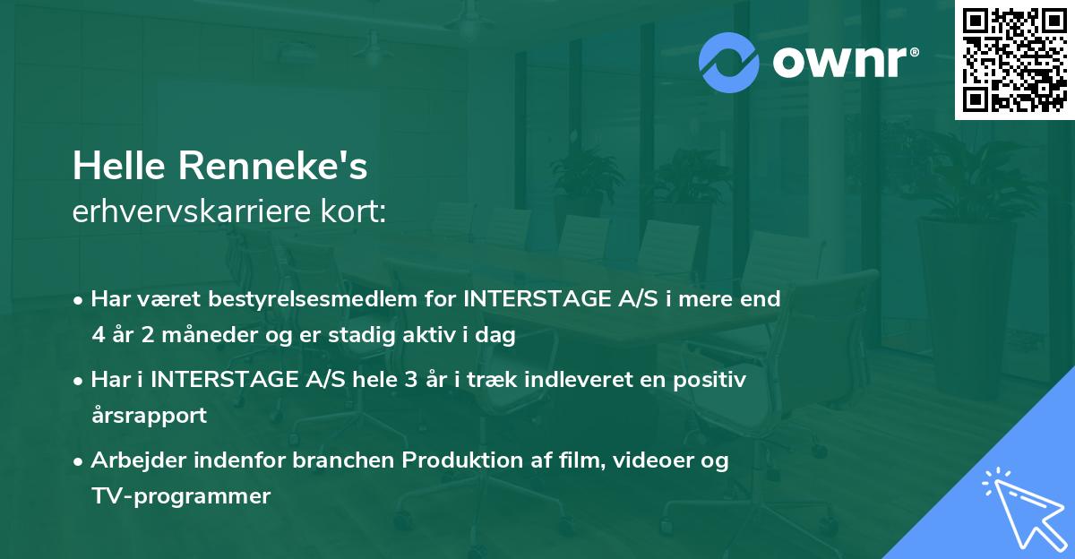 Helle Renneke's erhvervskarriere kort