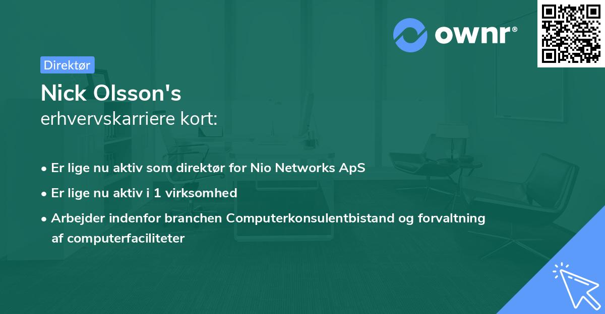 Nick Olsson's erhvervskarriere kort