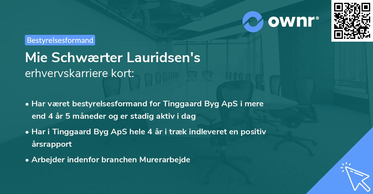 Mie Schwærter Lauridsen's erhvervskarriere kort