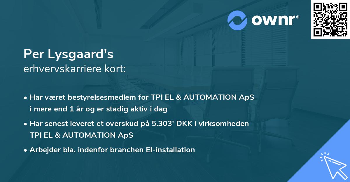 Per Lysgaard's erhvervskarriere kort