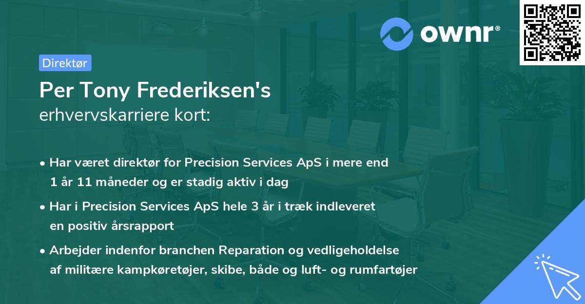 Per Tony Frederiksen's erhvervskarriere kort