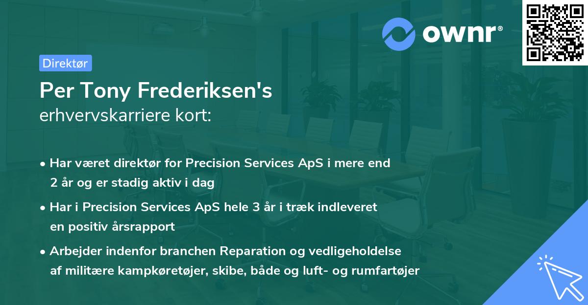 Per Tony Frederiksen's erhvervskarriere kort
