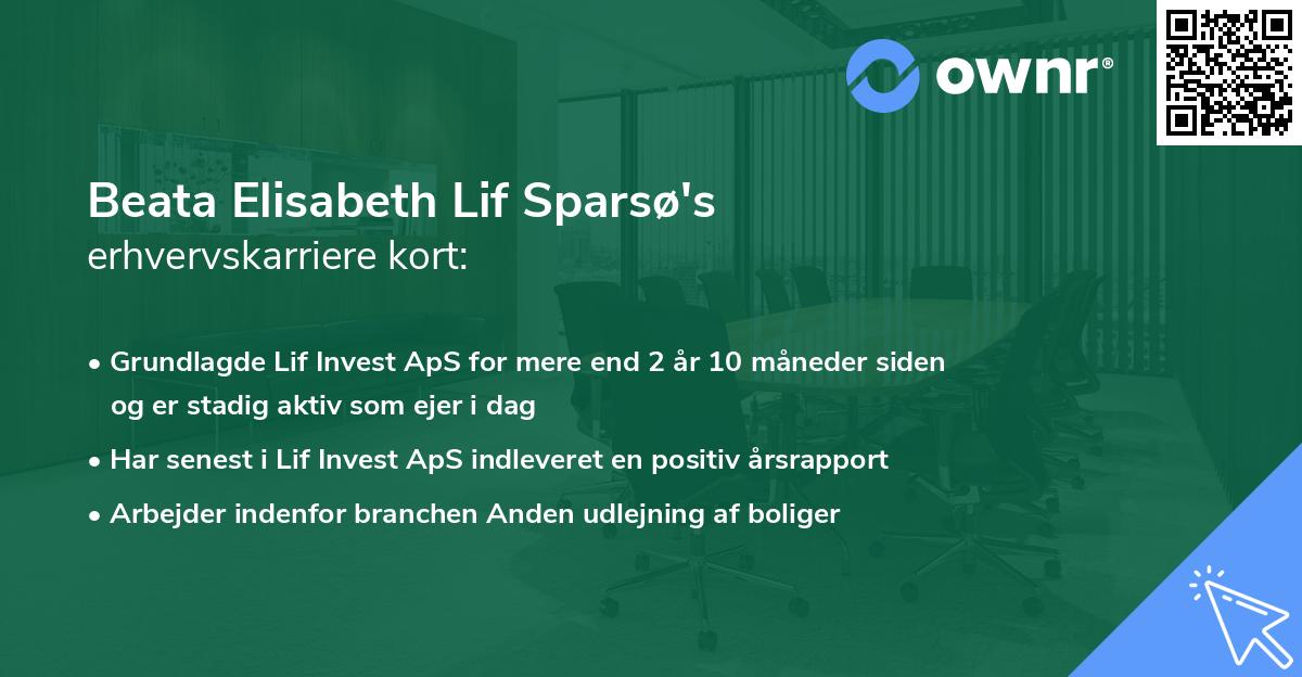 Beata Elisabeth Lif Sparsø's erhvervskarriere kort
