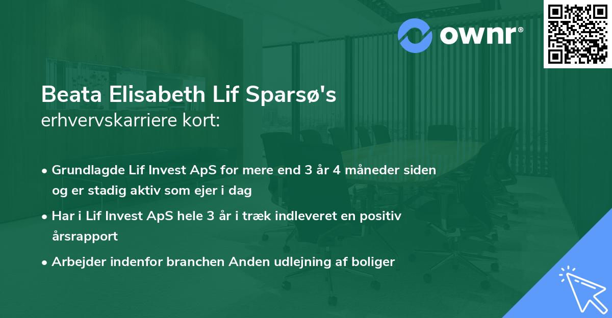 Beata Elisabeth Lif Sparsø's erhvervskarriere kort