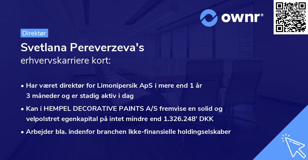 Svetlana Pereverzeva's erhvervskarriere kort