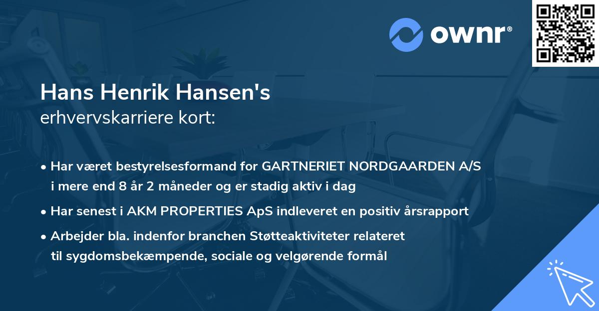 Hans Henrik Hansen's erhvervskarriere kort