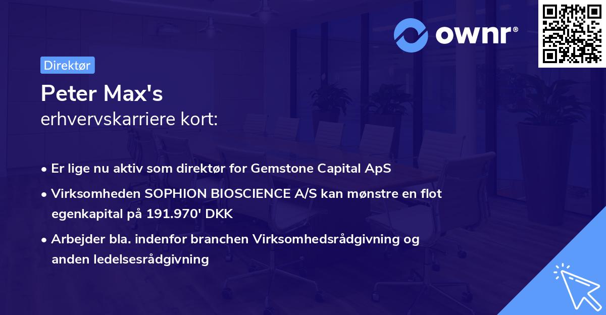 Peter Max's erhvervskarriere kort