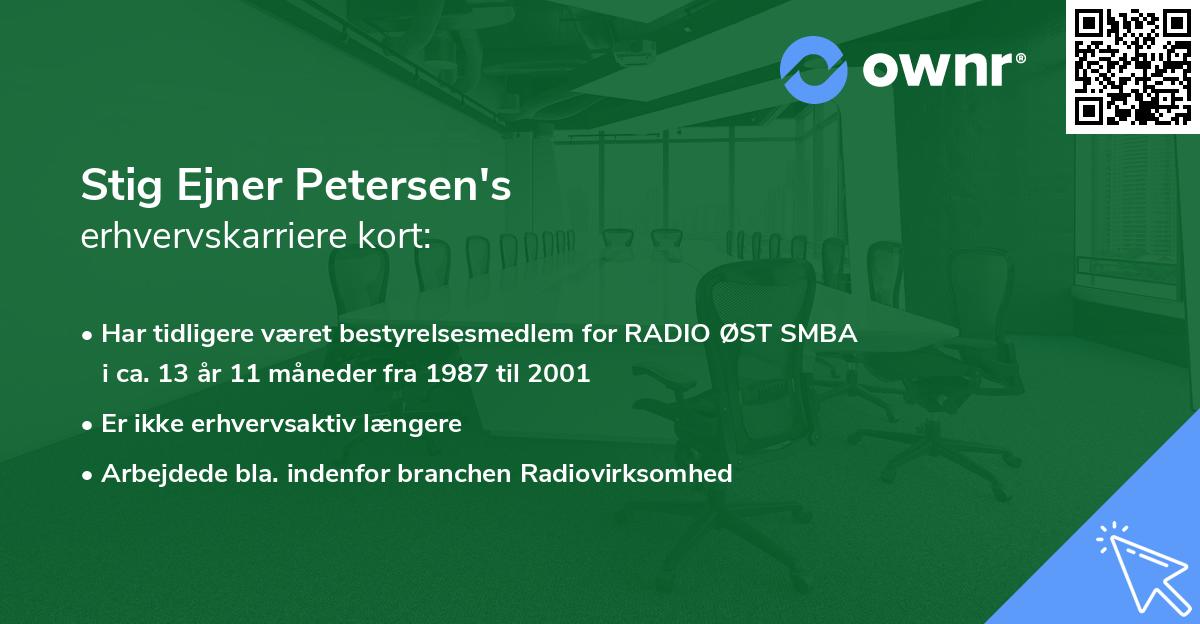 Stig Ejner Petersen's erhvervskarriere kort