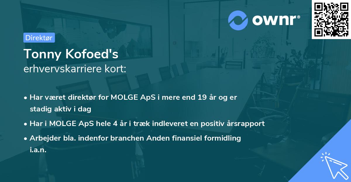 Tonny Kofoed's erhvervskarriere kort