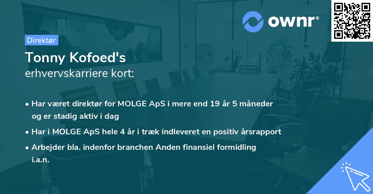 Tonny Kofoed's erhvervskarriere kort