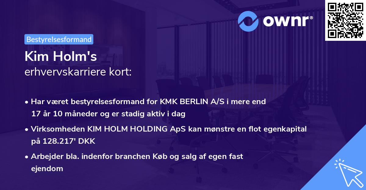 Kim Holm's erhvervskarriere kort