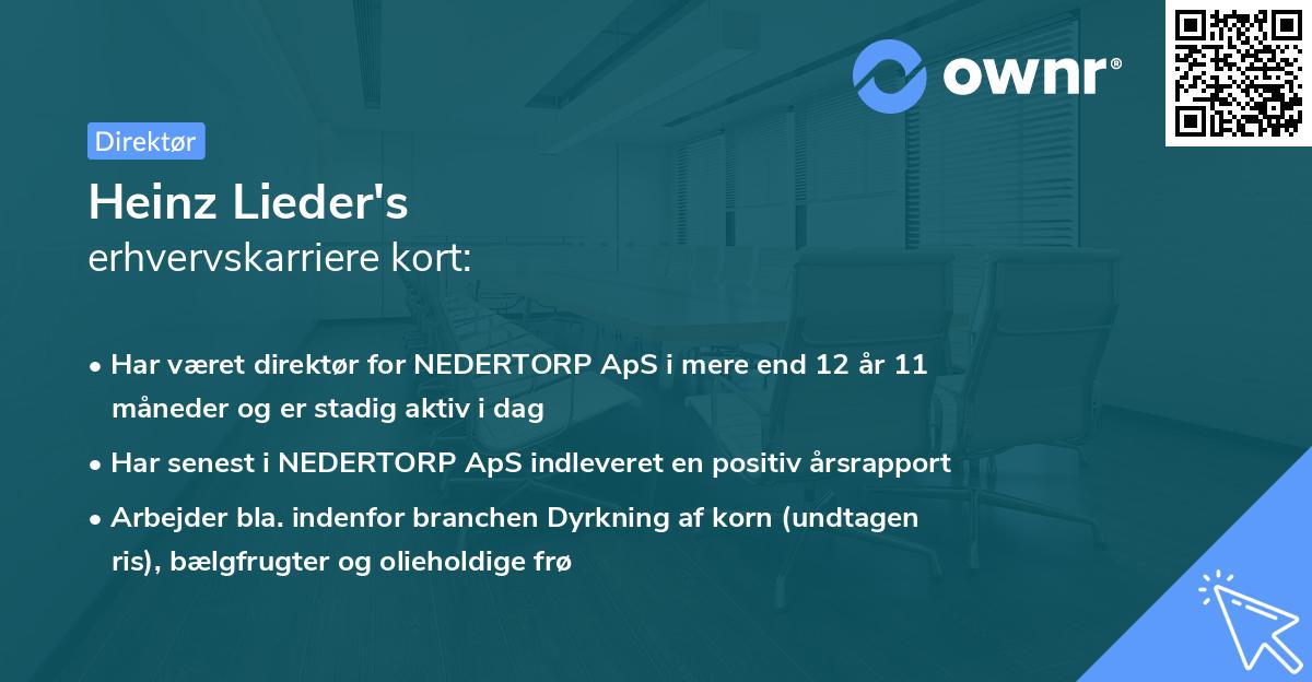 Heinz Lieder's erhvervskarriere kort
