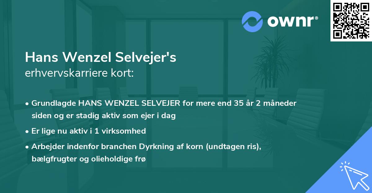 Hans Wenzel Selvejer's erhvervskarriere kort