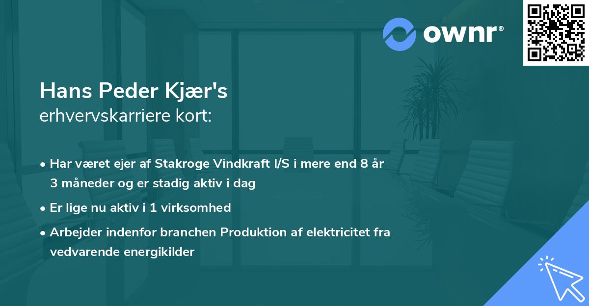 Hans Peder Kjær's erhvervskarriere kort