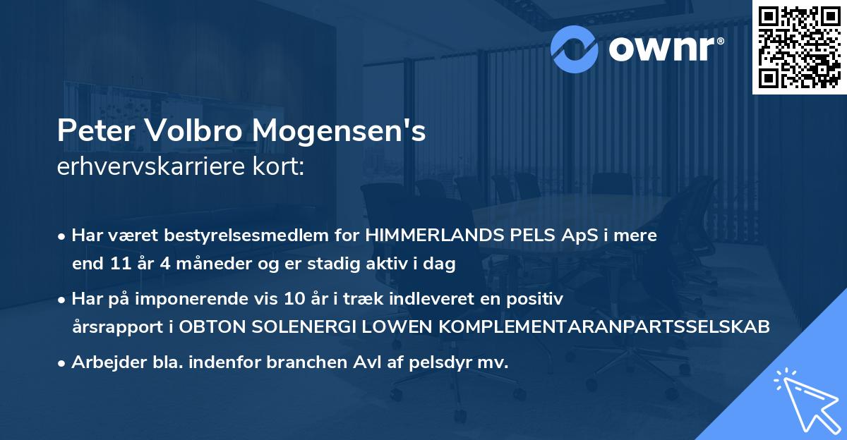 Peter Volbro Mogensen's erhvervskarriere kort