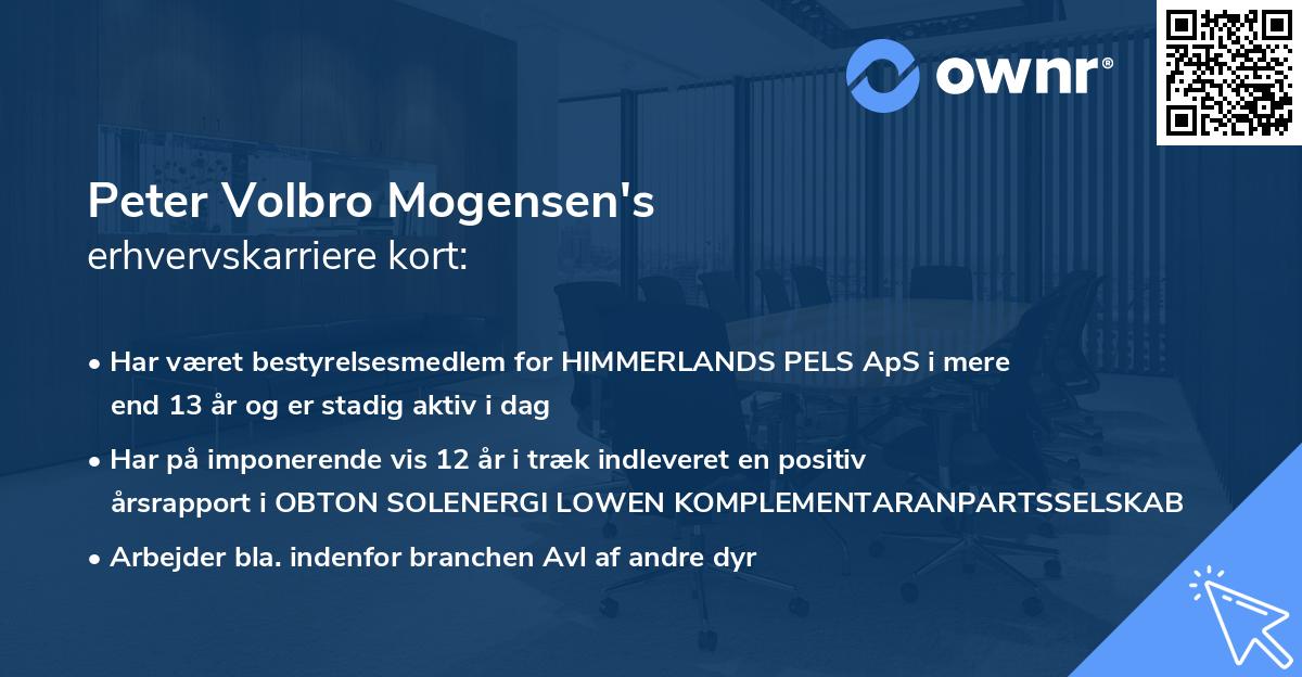 Peter Volbro Mogensen's erhvervskarriere kort