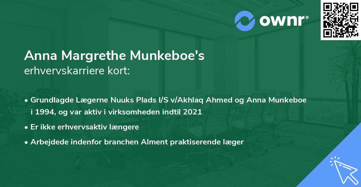 Anna Margrethe Munkeboe's erhvervskarriere kort