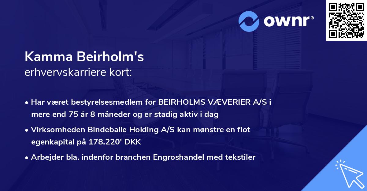 Kamma Beirholm's erhvervskarriere kort