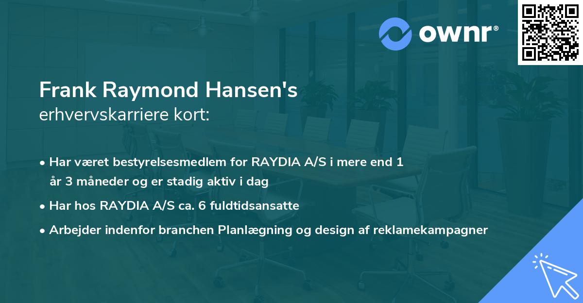 Frank Raymond Hansen's erhvervskarriere kort