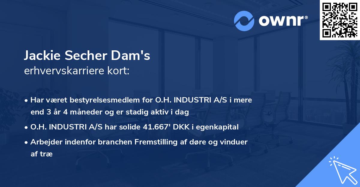 Jackie Secher Dam's erhvervskarriere kort