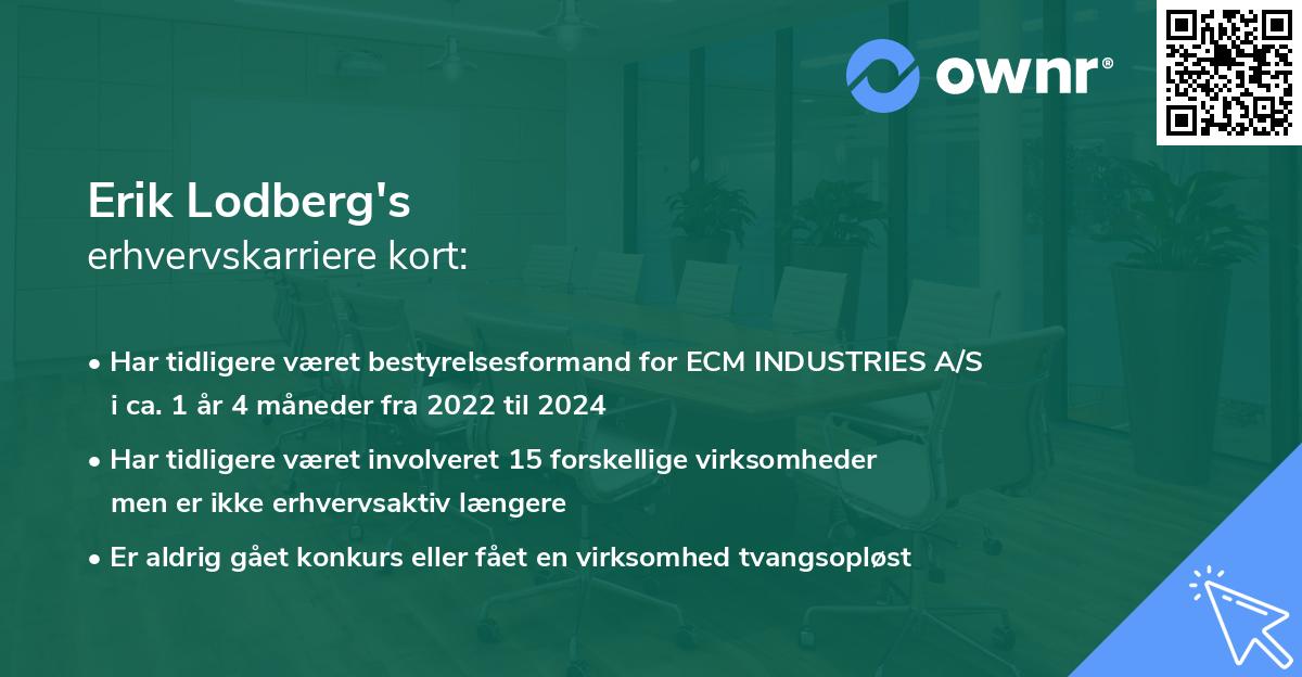 Erik Lodberg's erhvervskarriere kort