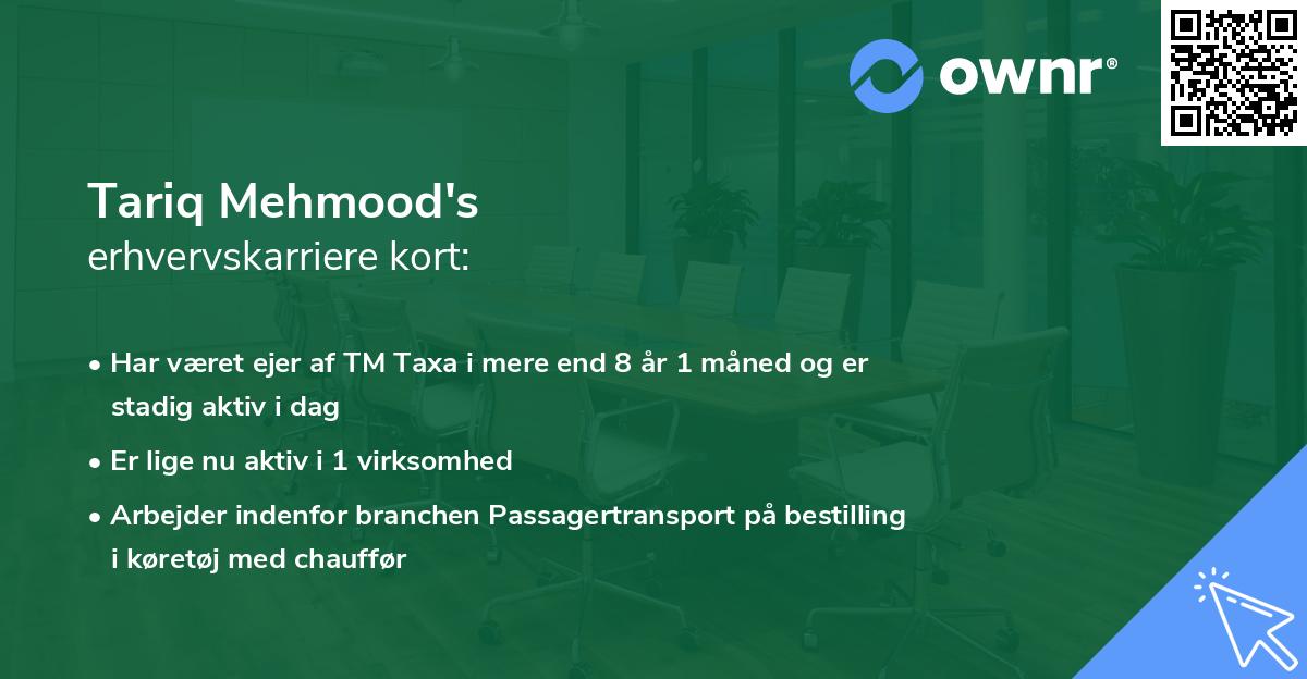 Tariq Mehmood's erhvervskarriere kort