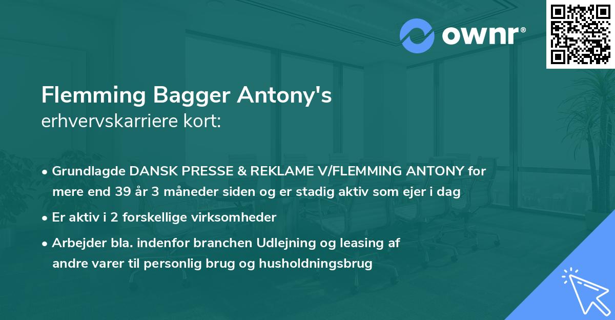 Flemming Bagger Antony's erhvervskarriere kort