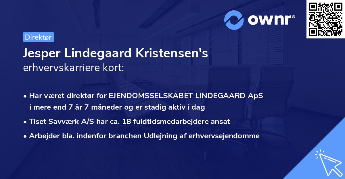 Jesper Lindegaard Kristensen's erhvervskarriere kort