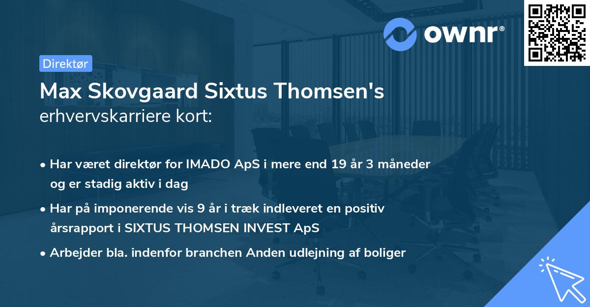 Max Skovgaard Sixtus Thomsen's erhvervskarriere kort