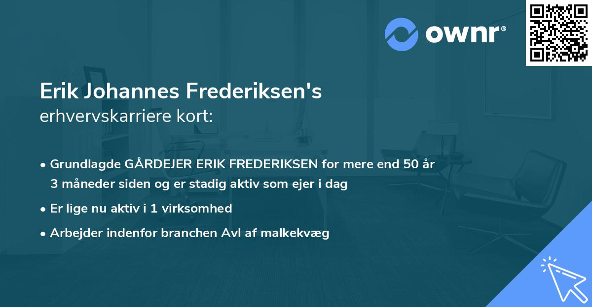 Erik Johannes Frederiksen's erhvervskarriere kort