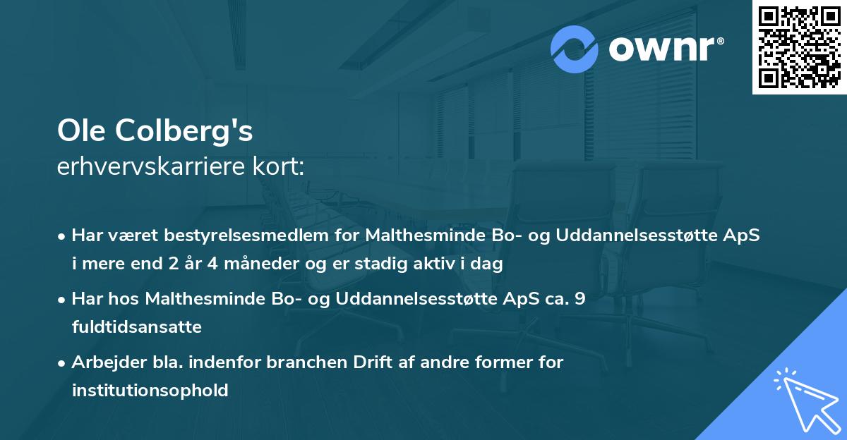 Ole Colberg's erhvervskarriere kort