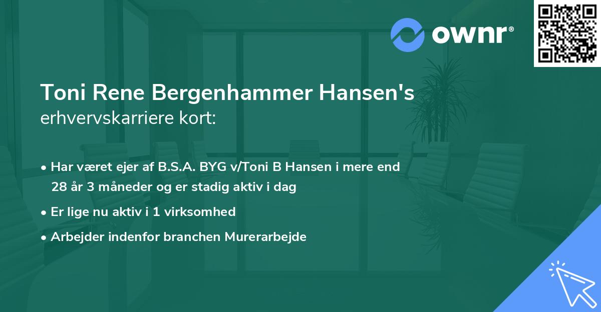 Toni Rene Bergenhammer Hansen's erhvervskarriere kort