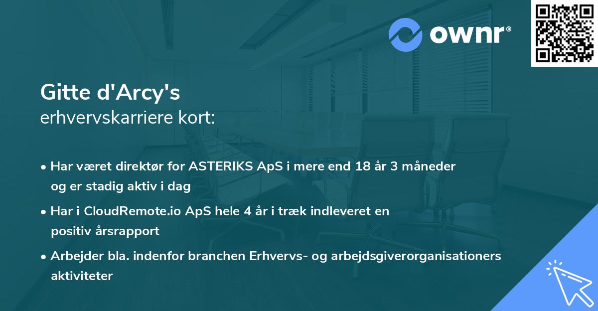 Gitte d'Arcy's erhvervskarriere kort