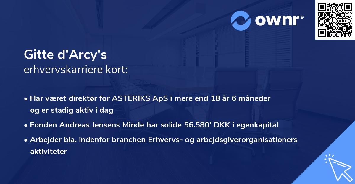 Gitte d'Arcy's erhvervskarriere kort