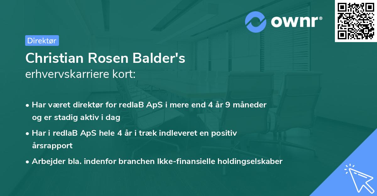 Christian Rosen Balder's erhvervskarriere kort