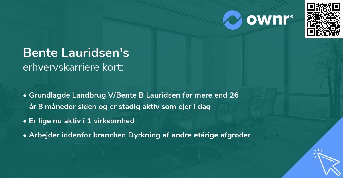 Bente Lauridsen's erhvervskarriere kort