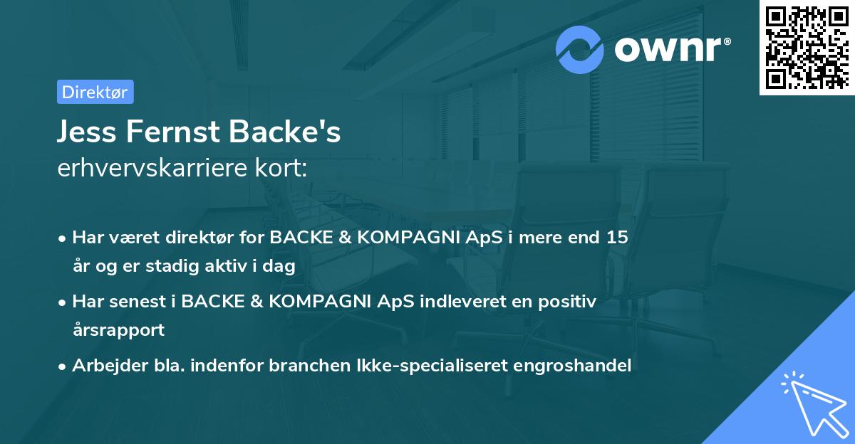 Jess Fernst Backe's erhvervskarriere kort