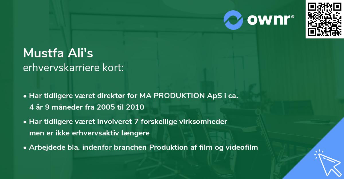 Mustfa Ali's erhvervskarriere kort